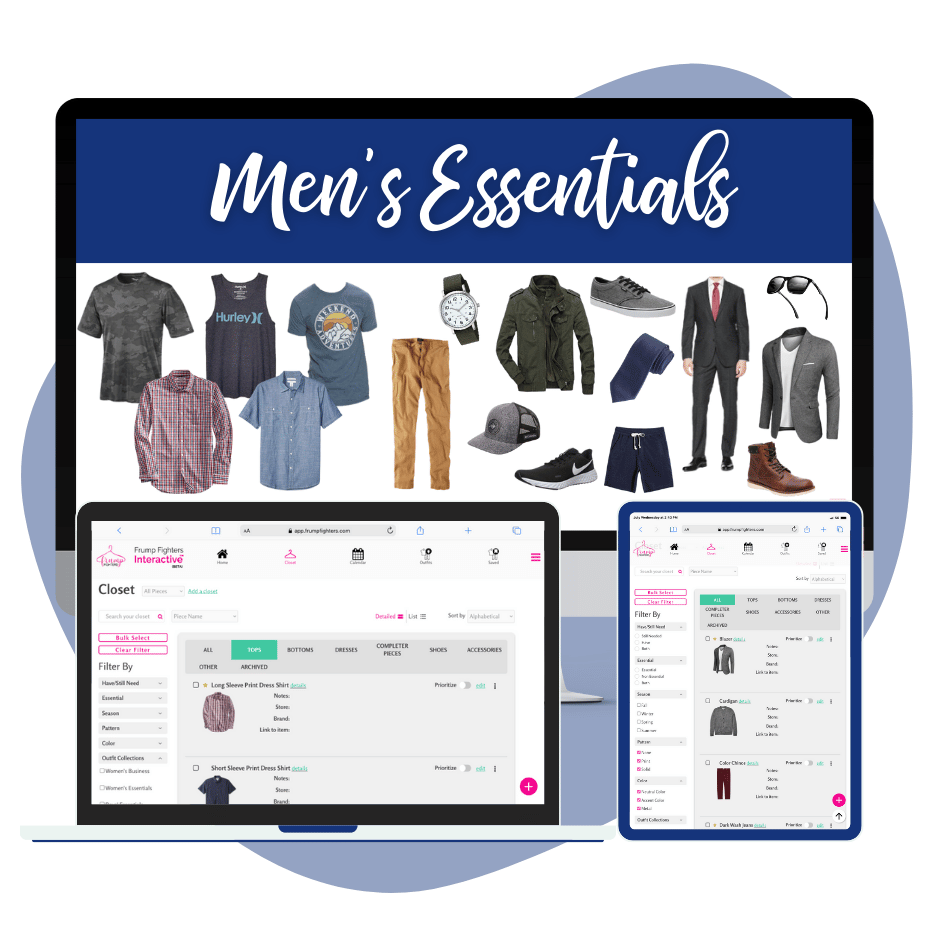 Title of the collection with preview of outfits and capsule wardrobe images: Men's Capsule Wardrobe Checklist for Every Season - Summer, Fall, Spring, Winter - Essential Style Guide for Him