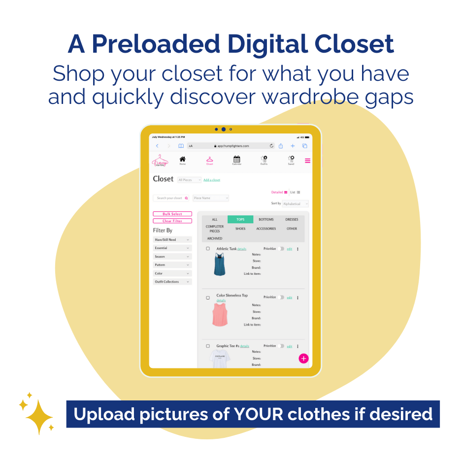 Preloaded digital closet showing athleisure style clothing items: Explore Your Digital Closet Filled with Casual Athleisure Capsule Wardrobe Essentials