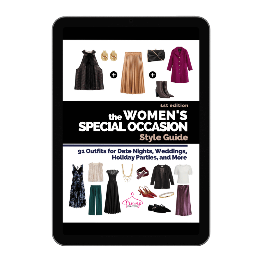 Tablet displaying the Women’s Special Occasion Style Guide with outfit ideas for weddings, holiday parties, date nights, and special events.