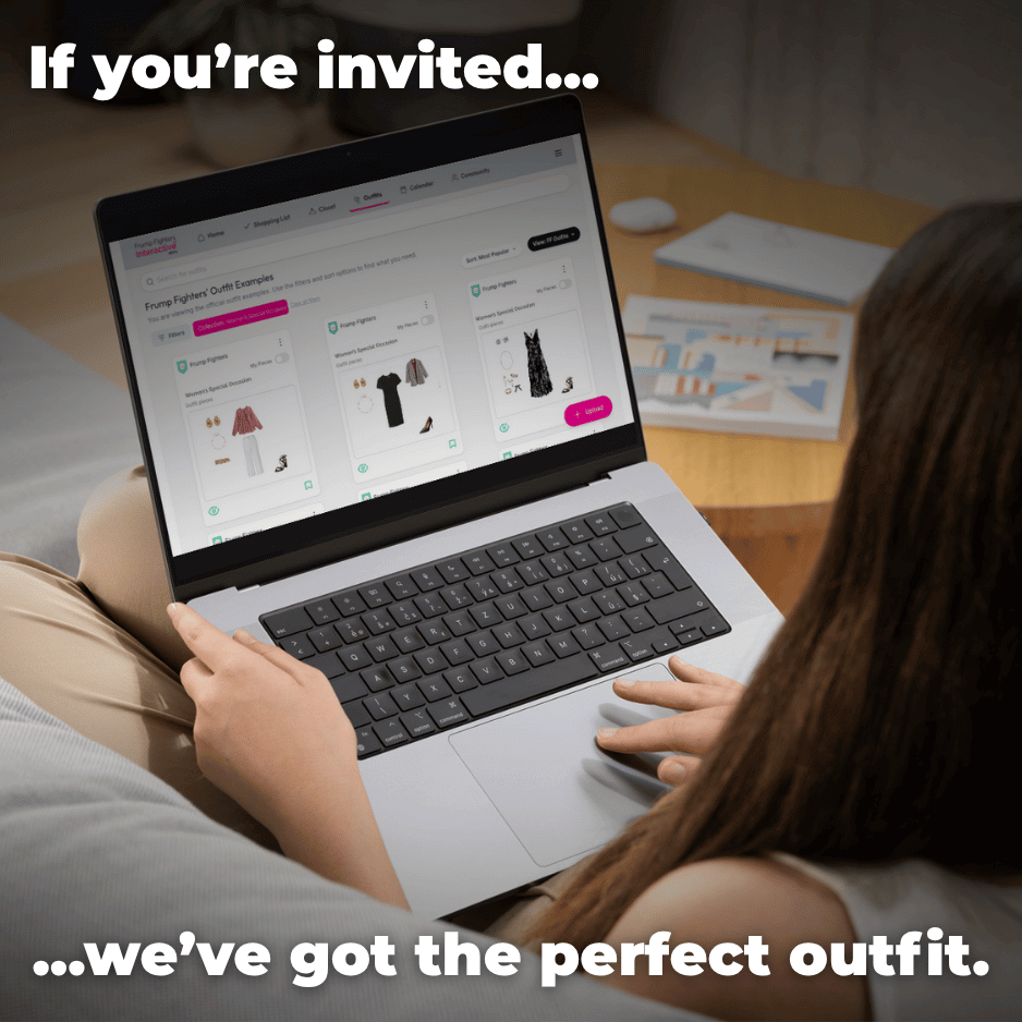 Woman browsing the Women’s Special Occasion Capsule in the Interactive app with the text “If you’re invited… we’ve got the perfect outfit.”