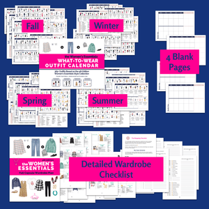 Birds eye view of the What-to-Wear Outfit Calendar, displaying all the outfit pages for what to wear today.