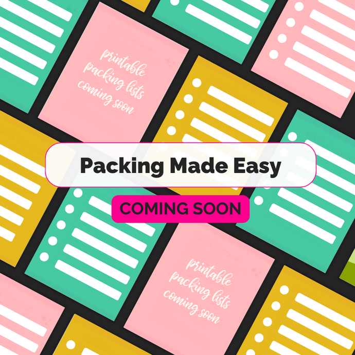 A preview of the packing list printables PDF, with coming soon text for pre-order stage.