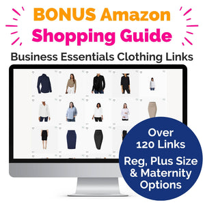The Women's Business Outfit Calendar comes with a bonus Amazon Shopping Guide containing essentials for Business Casual wardrobe.