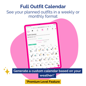 An image showcasing the outfit calendar feature with many stylish and comfortable outfit options from The Women's Essentials Style Collection, making your decision on what to wear today easier.
