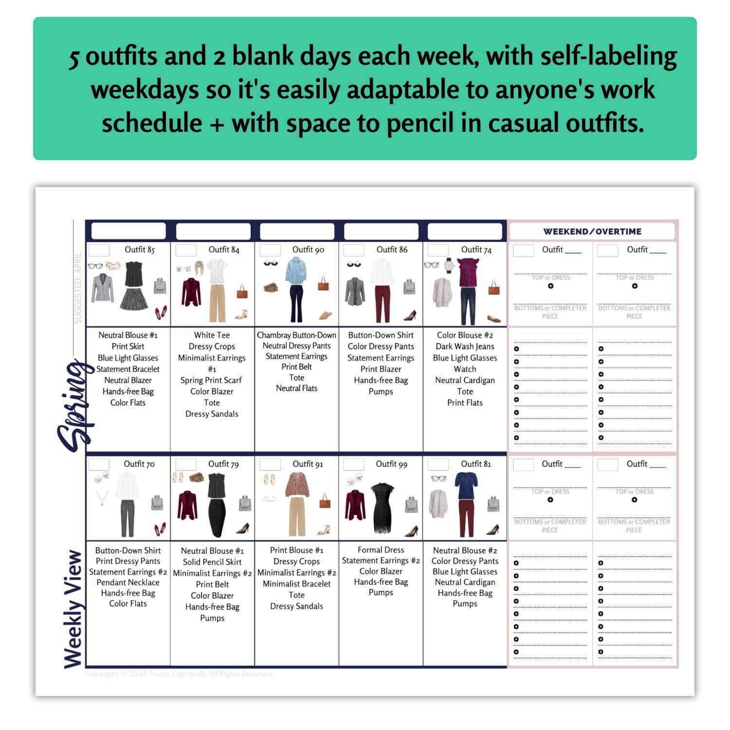 5 Outfits Per week, 2 blank days, 132 business casual outfit ideas total - The Women's Business What-to-Wear Outfit Calendar