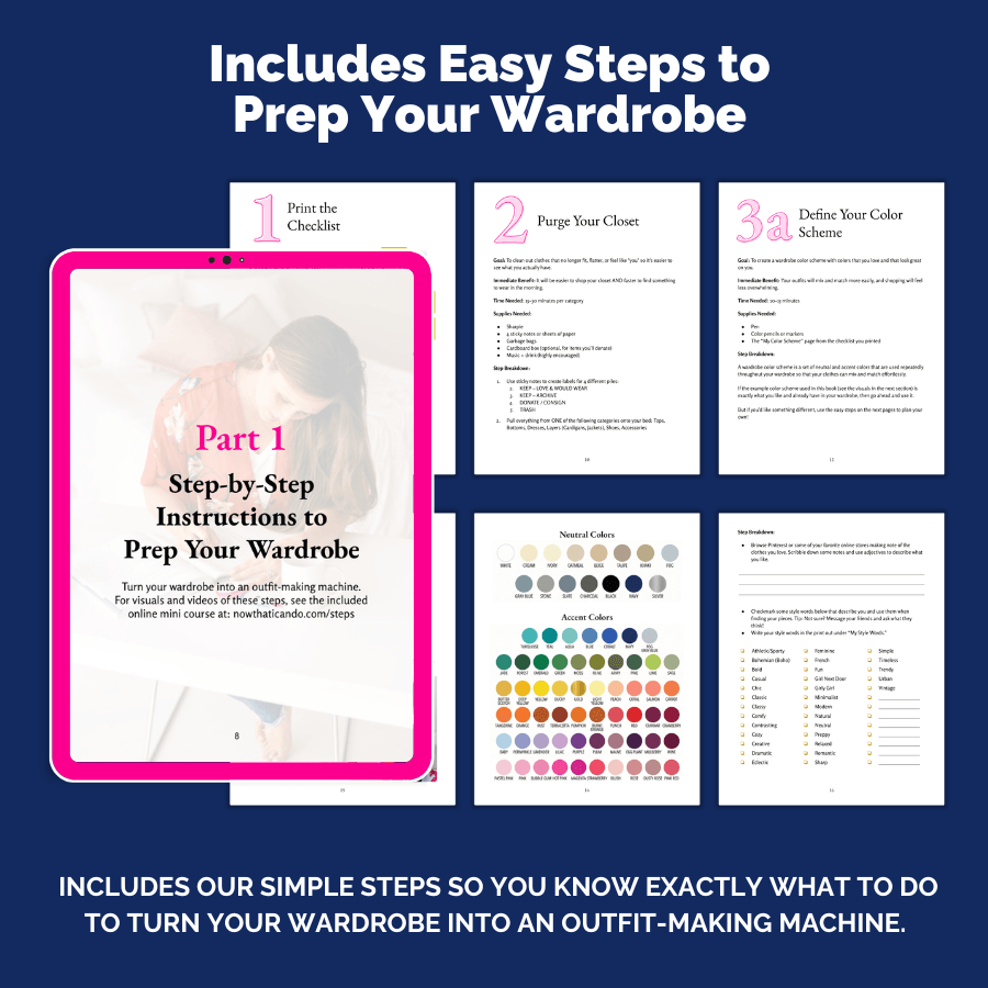 Part 1 wardrobe prep steps: print the checklist, purge your closet, and define your color scheme