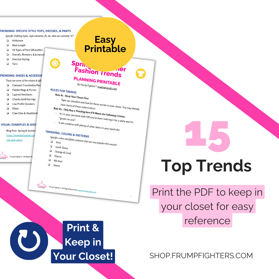 Seasonal Fashion Trend Report product graphic showing 15 top trends with an easy printable guide women can keep in their closet