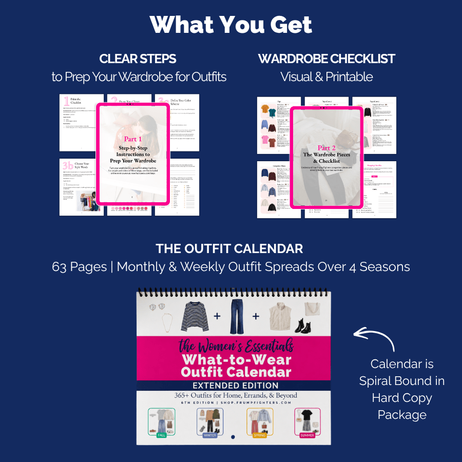 What you get: wardrobe prep steps, a printable capsule wardrobe checklist, and the 63-page outfit calendar