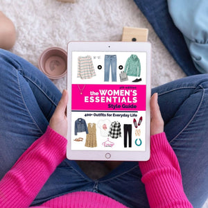 holding eBook - The Women's Essentials Collection 4th Edition - Casual Capsule Wardrobe Cute and Comfy Stylish Outfit Ideas for Moms